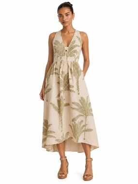 Reiss Cream Maxi Dress with Olive Palm Motif